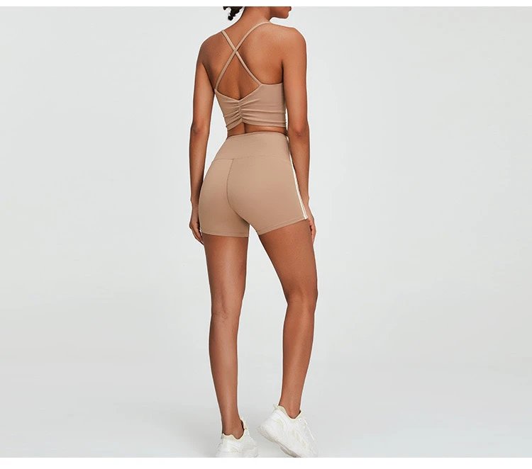 Alo High-Waisted Bike Shorts Peach with White Stripe - 35