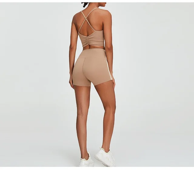 Alo Matching Sets Cropped Strappy Sports Bra and Side-Stripe Shorts Set product detail image 34