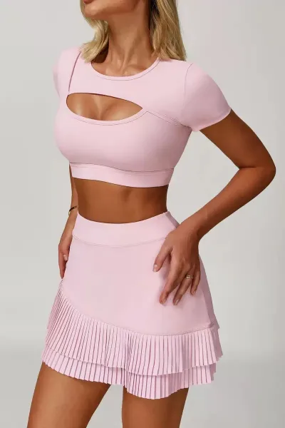 Design Cutout Crop Top Pink Activewear - 26