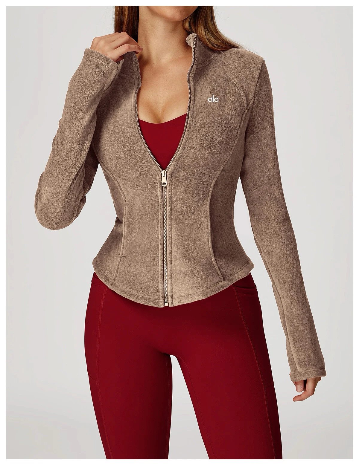Alo Fleece Zip-Up Jacket Light Gray Outerwear - 35