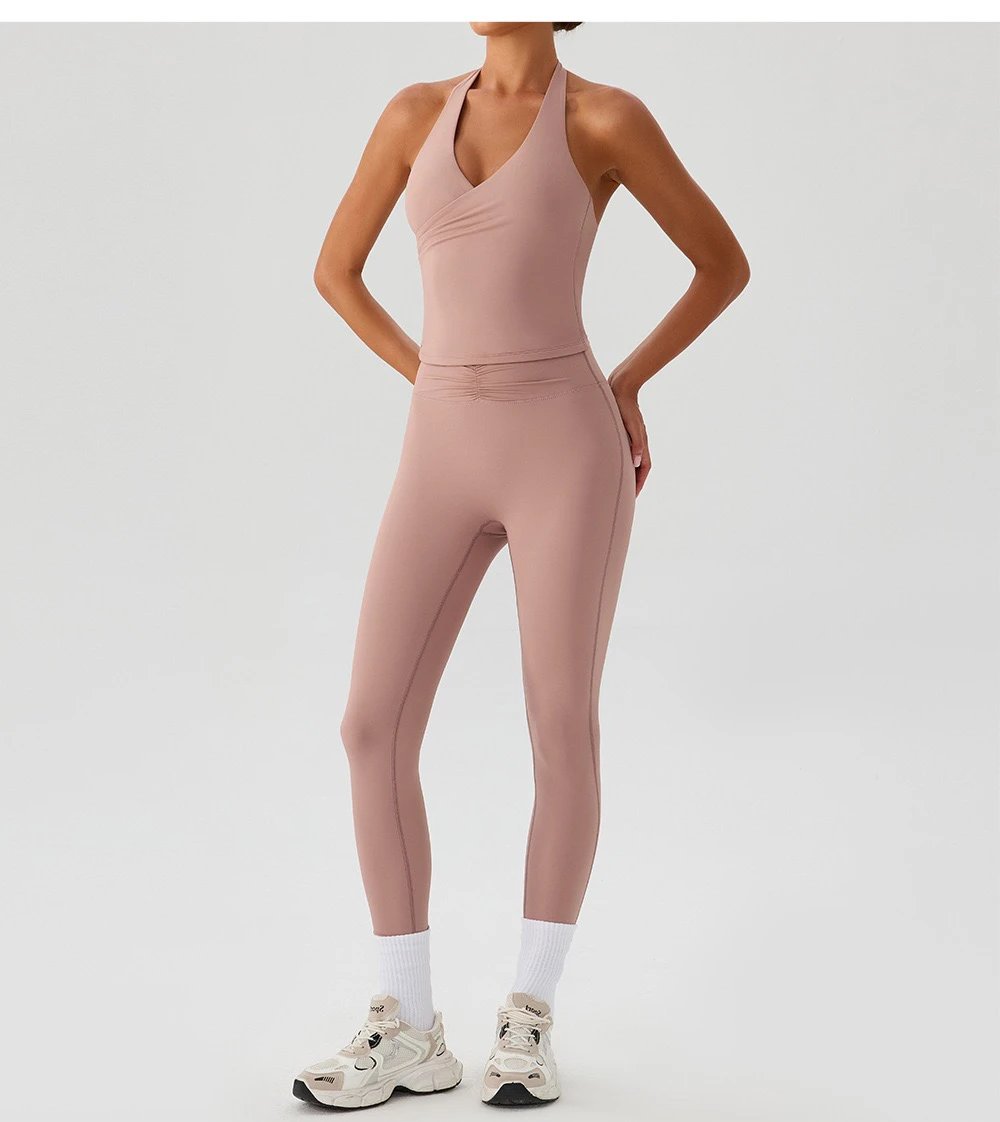 Design Wrap Halter Top Light Blue Activewear Set - 21