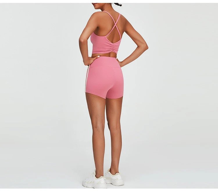 Alo High-Waisted Bike Shorts Peach with White Stripe - 38