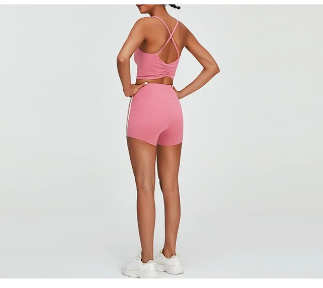 Alo Matching Sets Cropped Strappy Sports Bra and Side-Stripe Shorts Set product detail image 37