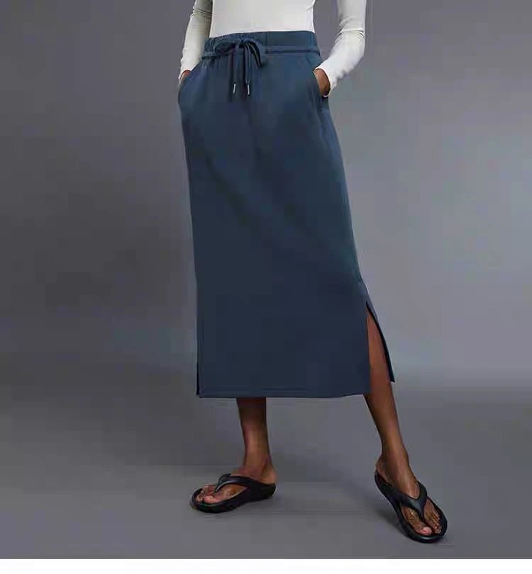Design Drawstring Waist Midi Skirt in Navy Blue - 31