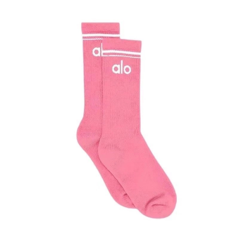 Alo Sporty Stripe Pink Crew Socks