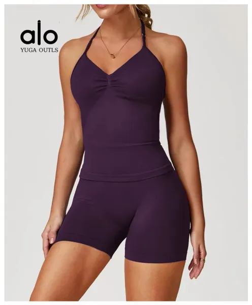 Alo Yoga Outls Halter Top Purple Activewear - 24