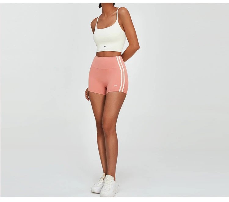 Alo High-Waisted Bike Shorts Peach with White Stripe - 33