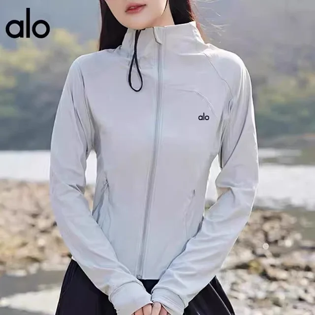 Alo Yoga Jackets Slim-fit full-zip stand-collar sports jacket with thumbhole cuffs product detail image 2