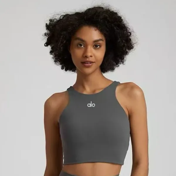Alo Yoga Studio Crop Top Gray Activewear - 1