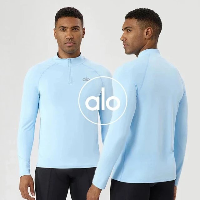 Alo Yoga Men's Semi-Zip Fitness Long Sleeve Shirt, Quick-Dry, Slim Fit, Sun Protection for Outdoor Running & Casual Wear