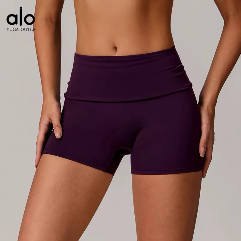 Alo Yoga Outls High-Waisted Fold-Over Shorts Black - 12