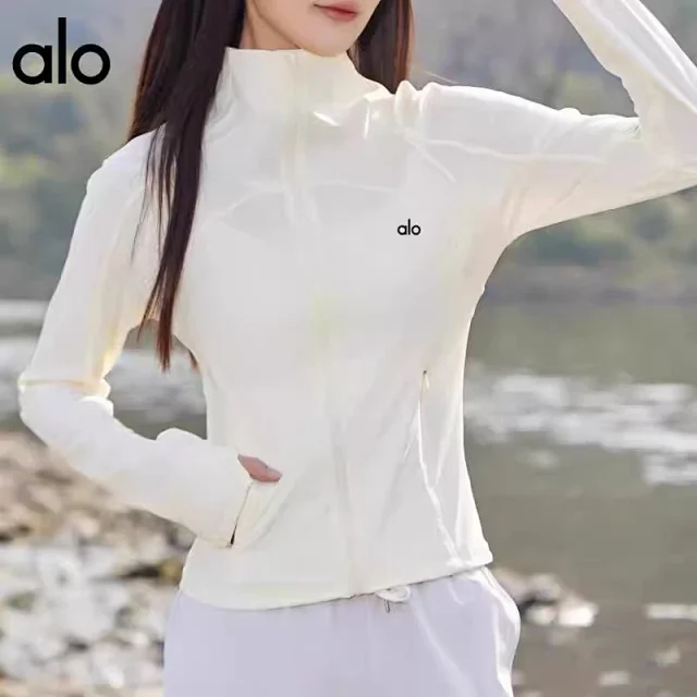 Alo Yoga Jackets Slim-fit full-zip stand-collar sports jacket with thumbhole cuffs product detail image 4