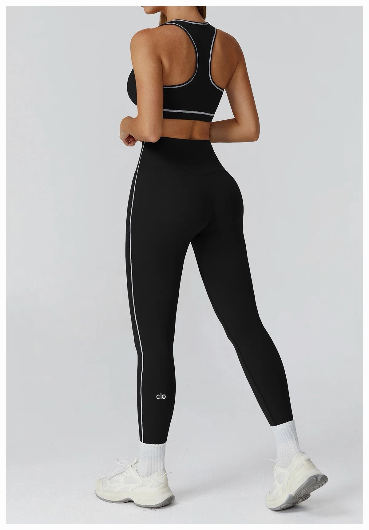 Design High-Waisted Navy Leggings with Side Stripe - 42