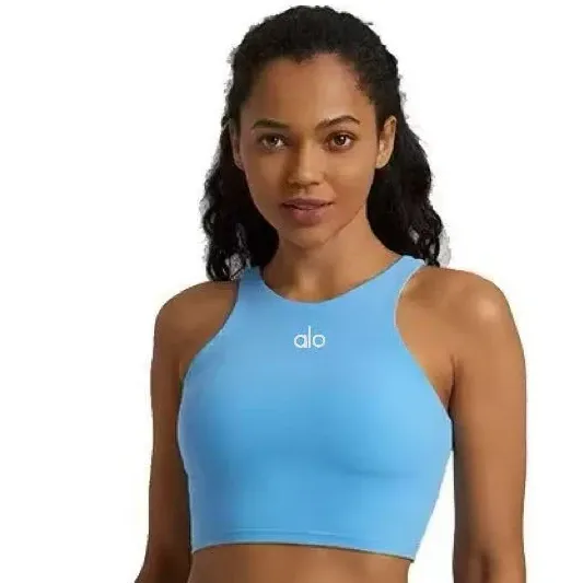 Alo Yoga High-Neck Sports Bra Light Blue Activewear Top - 1