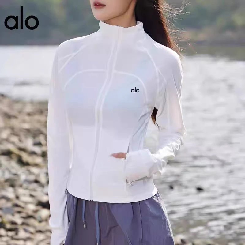 Alo Yoga Jackets Slim-fit full-zip stand-collar sports jacket with thumbhole cuffs image 3