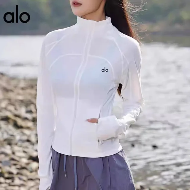 Alo Yoga Jackets Slim-fit full-zip stand-collar sports jacket with thumbhole cuffs product detail image 3
