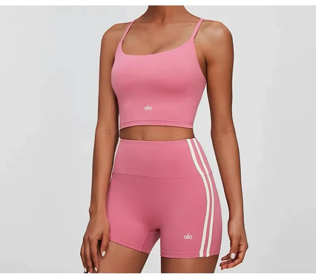 Alo Matching Sets Cropped Strappy Sports Bra and Side-Stripe Shorts Set product detail image 16