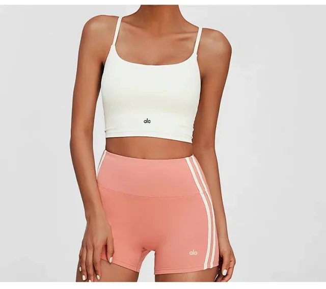 Alo Matching Sets Cropped Strappy Sports Bra and Side-Stripe Shorts Set product detail image 15