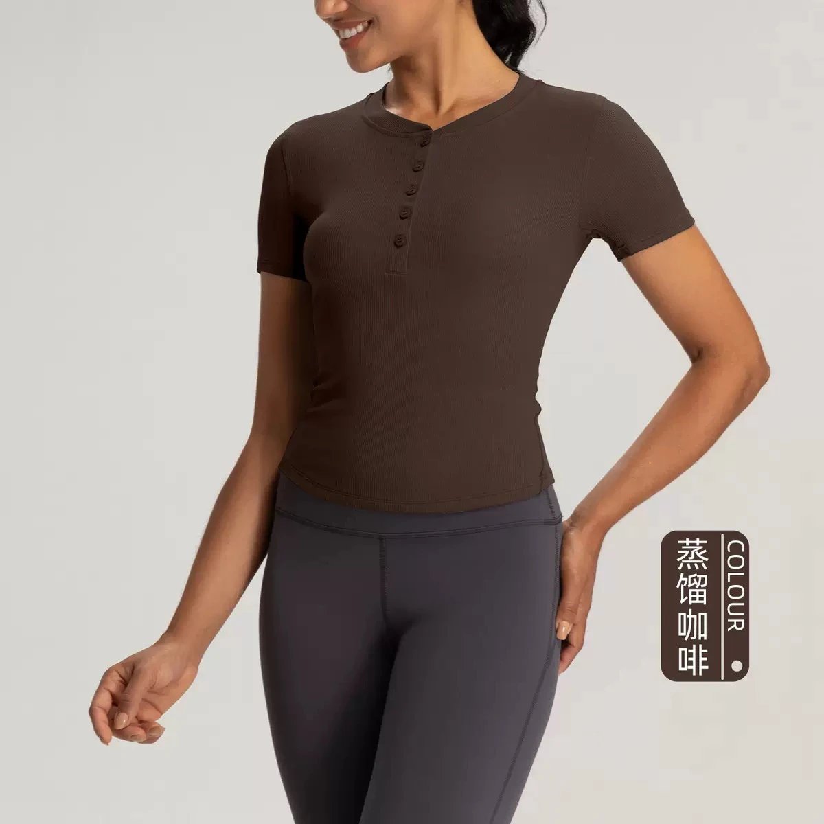 Alo Yoga T-Shirts Ribbed short-sleeve button-front fitted T-shirt image 9
