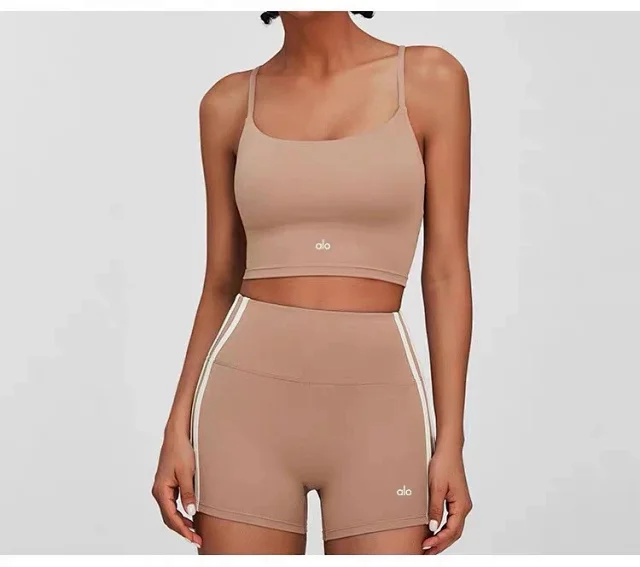 Alo Matching Sets Cropped Strappy Sports Bra and Side-Stripe Shorts Set product detail image 17