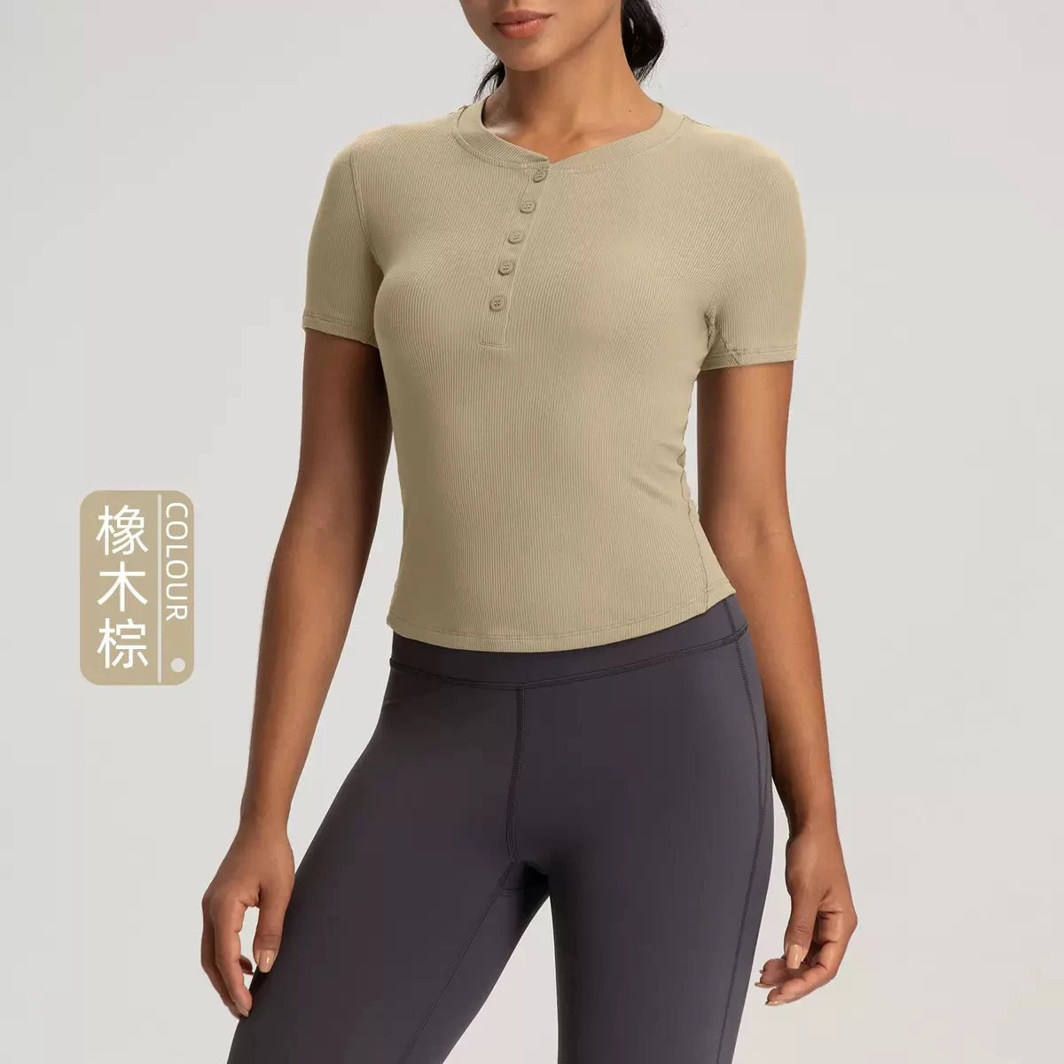 Alo Yoga T-Shirts Ribbed short-sleeve button-front fitted T-shirt image 13