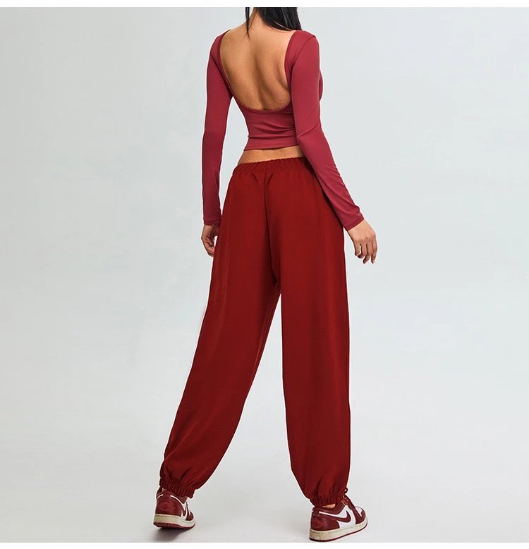 Design Wide-Leg Jogger Pants Burgundy Sweatpants - 25