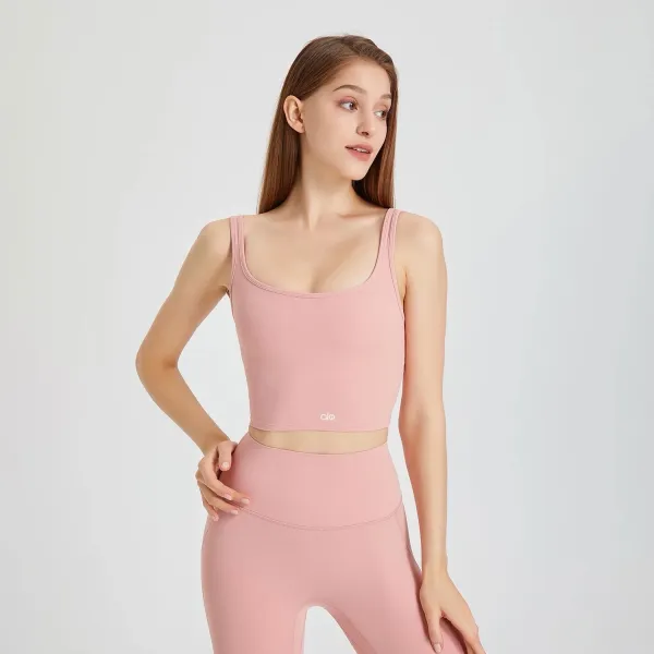 Alo Yoga Essential Crop Top and High-Waisted Leggings Set Pink Activewear - 1