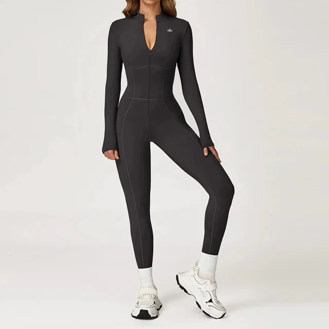 Alo Jumpsuits Long-Sleeve Stand-Collar Zip-Front Activewear Jumpsuit product detail image 8