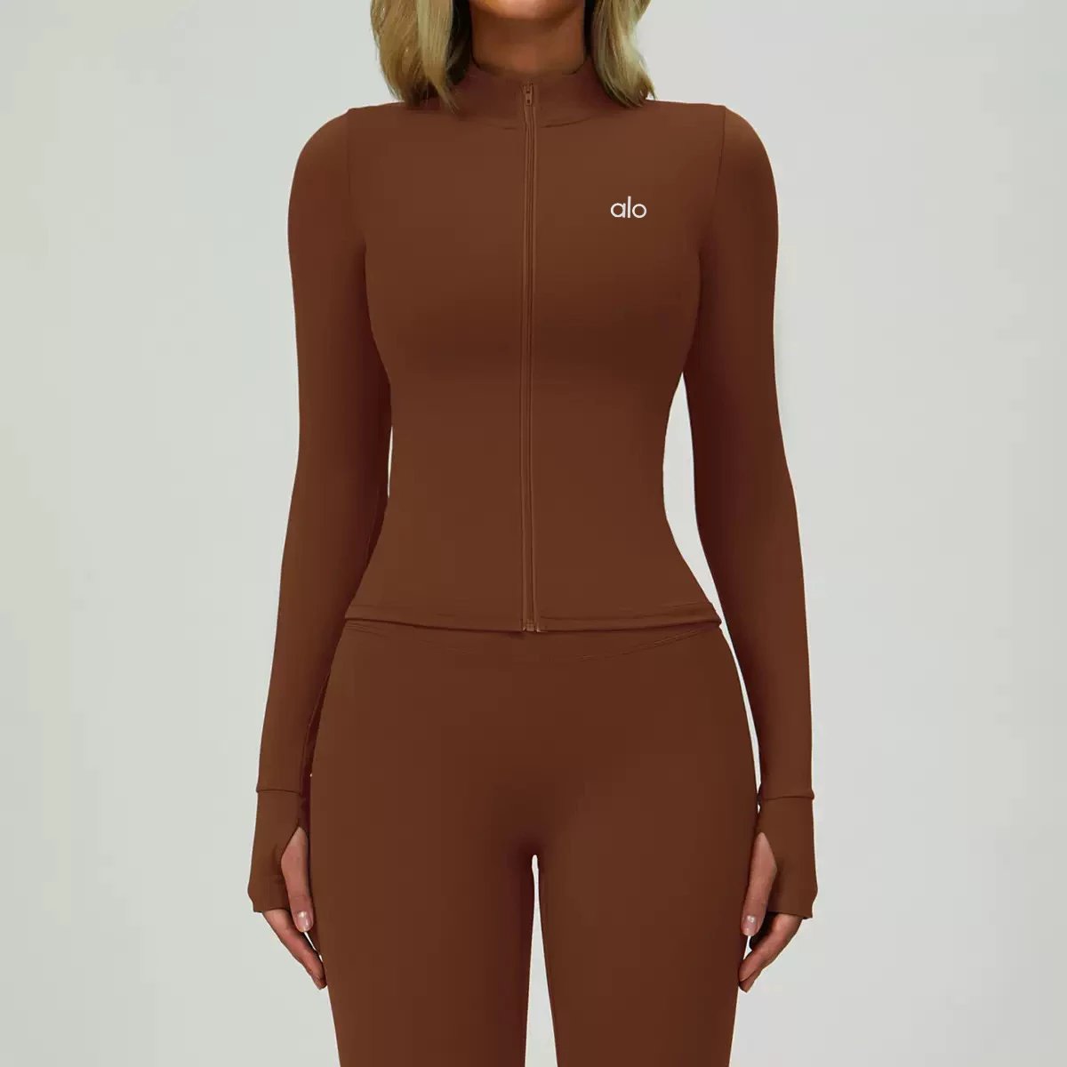 Alo Yoga Jackets Women's fitted full-zip mock-neck jacket with thumbholes image 13