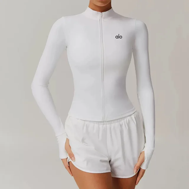 Alo Yoga Jackets Women's fitted full-zip mock-neck jacket with thumbholes product detail image 9