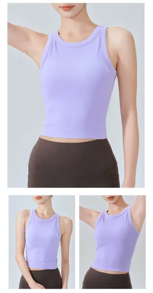 Design Ribbed Cropped Tank Top Orange Activewear Vest Top - 28