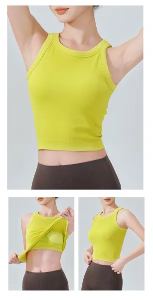 Design Ribbed Cropped Tank Top Orange Activewear Vest Top - 27