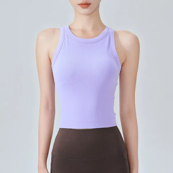 Design Ribbed Cropped Tank Top Orange Activewear Vest Top - 5