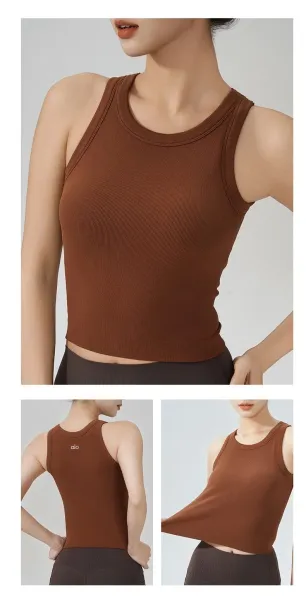Design Ribbed Cropped Tank Top Orange Activewear Vest Top - 25