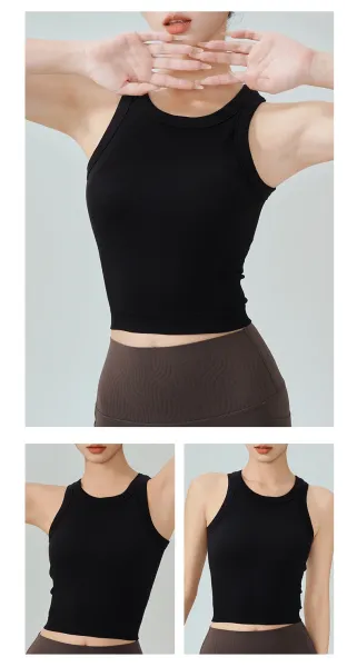 Design Ribbed Cropped Tank Top Orange Activewear Vest Top - 21