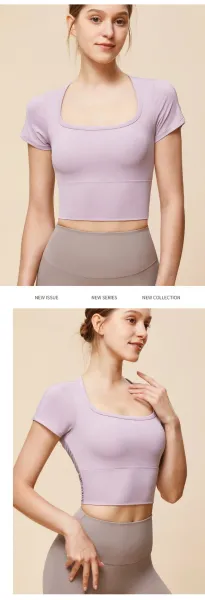Alo Square Neck Crop Top Light Blue Activewear - 18