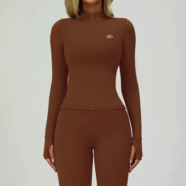 Alo Yoga Jackets Women's fitted full-zip mock-neck jacket with thumbholes product detail image 13