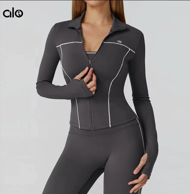 Alo Jackets Full-Zip Contrast-Piping Jacket with Thumbholes product detail image 2