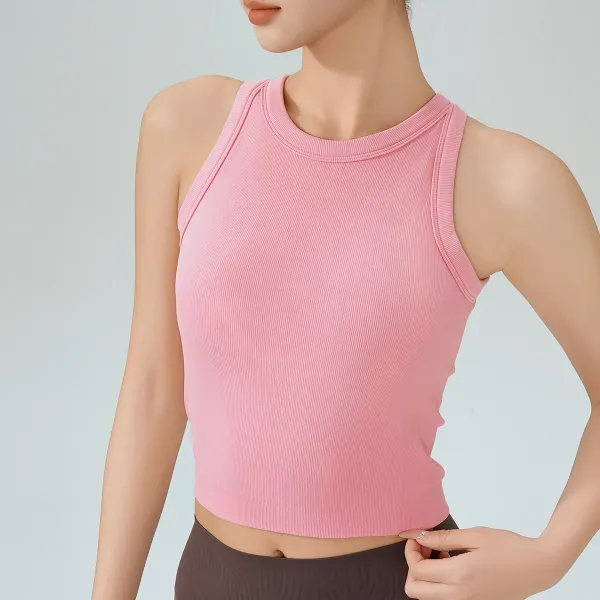Design Ribbed Cropped Tank Top Orange Activewear Vest Top - 9