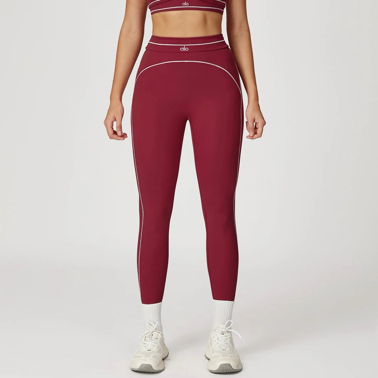 Alo Trousers High-Waisted Contrast-Piped Leggings image 8