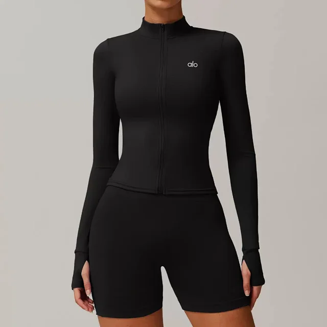 Alo Yoga Jackets Women's fitted full-zip mock-neck jacket with thumbholes product detail image 10