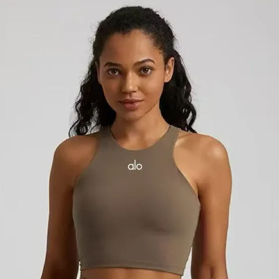 Alo Yoga Halter Crop Top Olive Activewear - 1
