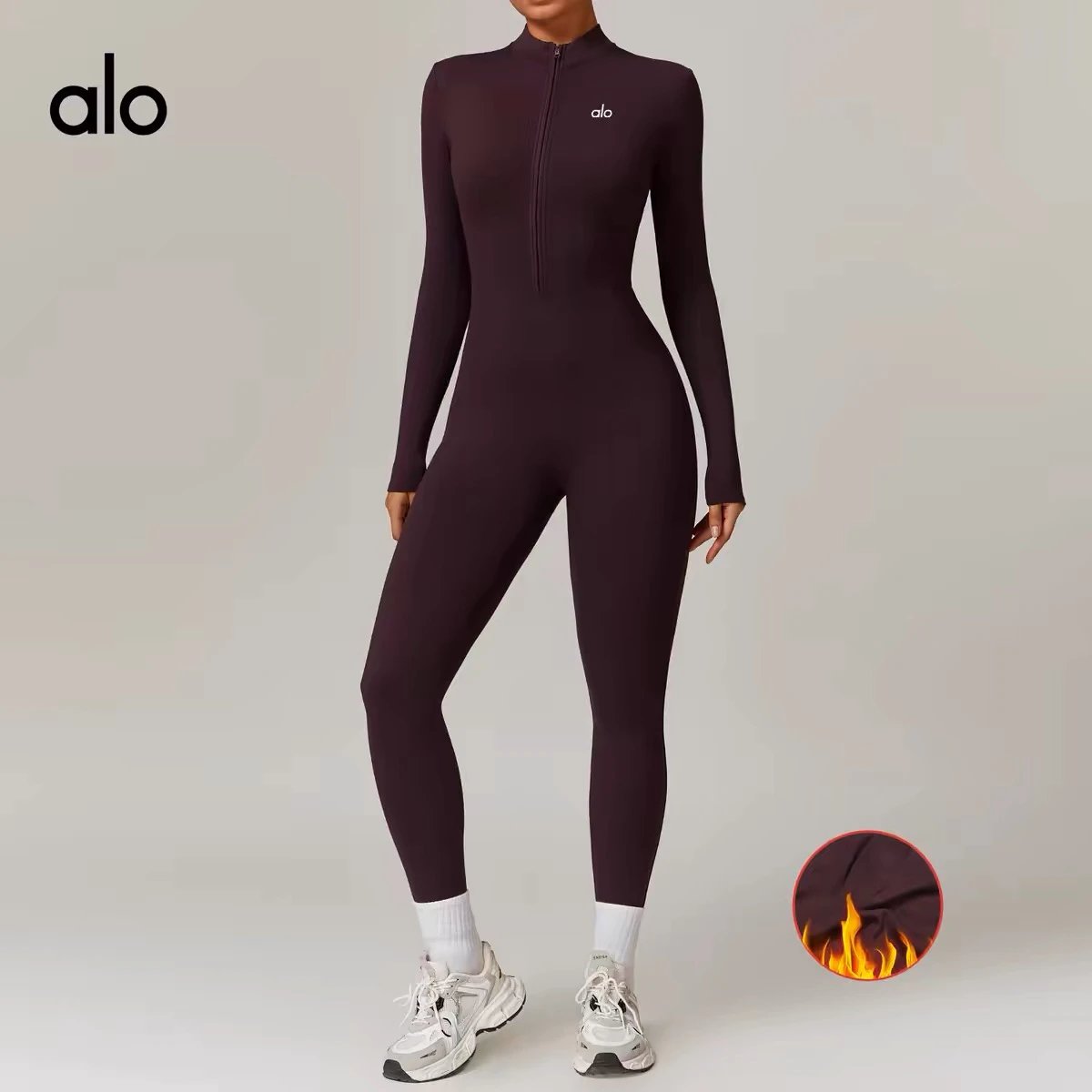 Alo yoga warm padded nude tight Europe and the United States yoga clothing female sports jumpsuit quick dry running fitness clothing
