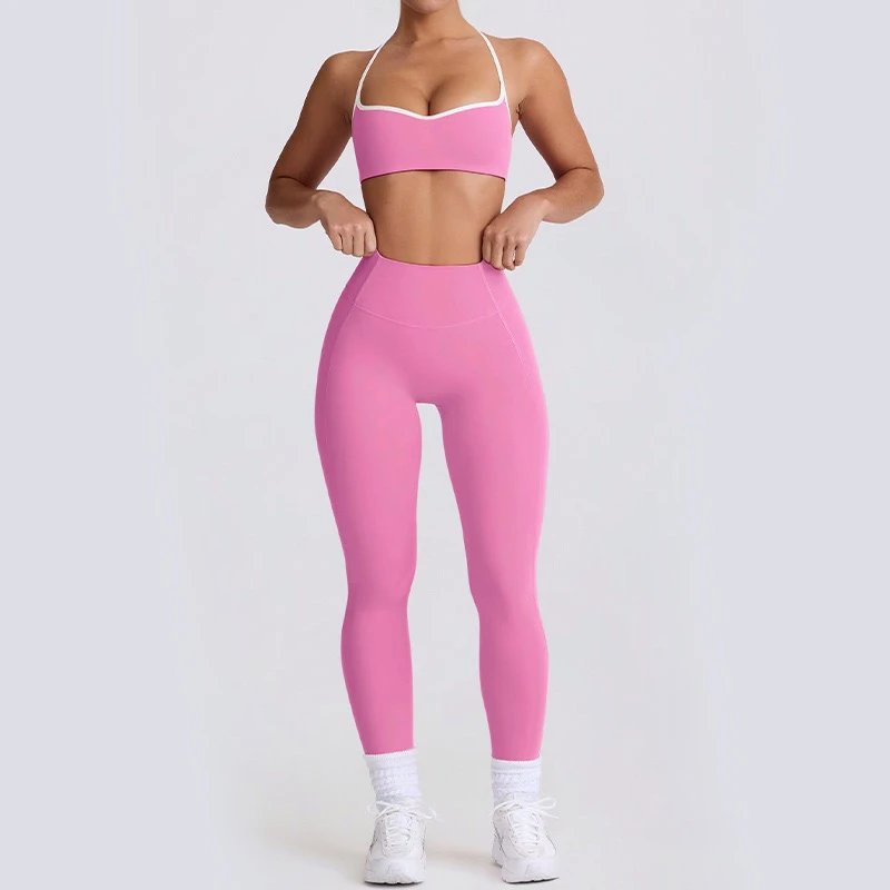 Design Racerback Sports Bra and High-Waisted Shorts Set in Mocha Activewear - 6