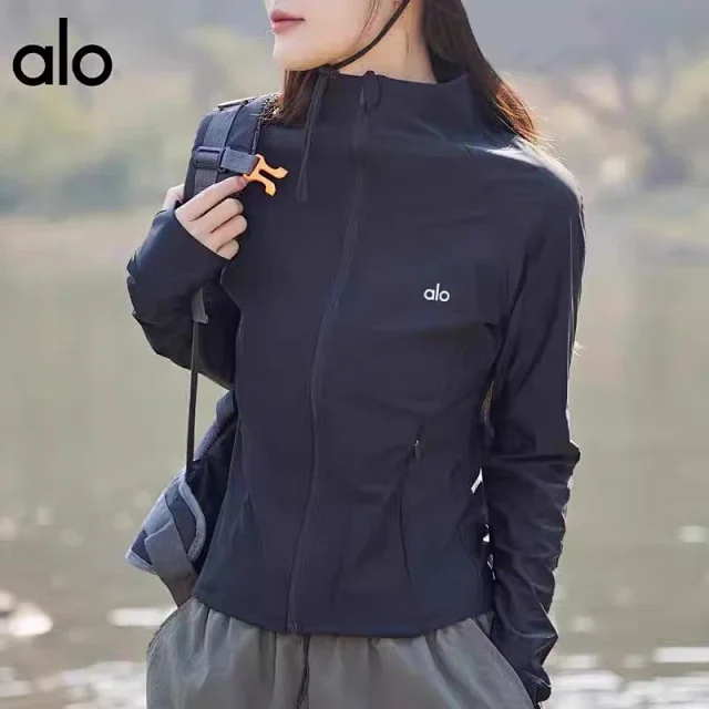 Alo Yoga Jackets Slim-fit full-zip stand-collar sports jacket with thumbhole cuffs product detail image 5