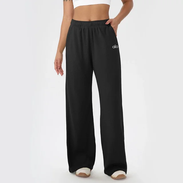 Alo Yoga Trousers Wide-Leg Waffle-Knit Sweatpants product detail image 3
