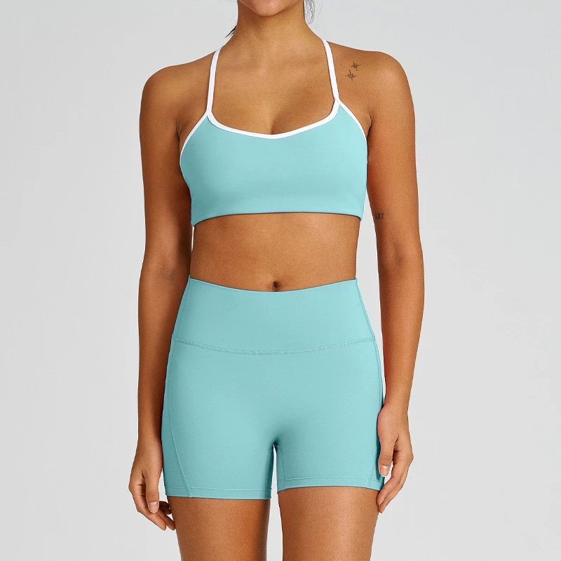 Design Racerback Sports Bra and High-Waisted Shorts Set in Mocha Activewear - 9