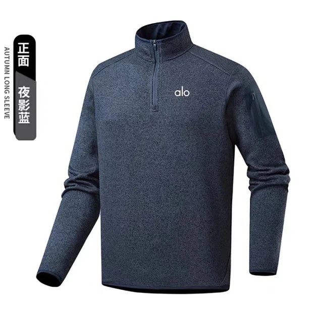 Alo Hoodies & Sweatshirts Quarter-Zip Fleece Pullover with Sleeve Zip Pocket — Night Shadow Blue