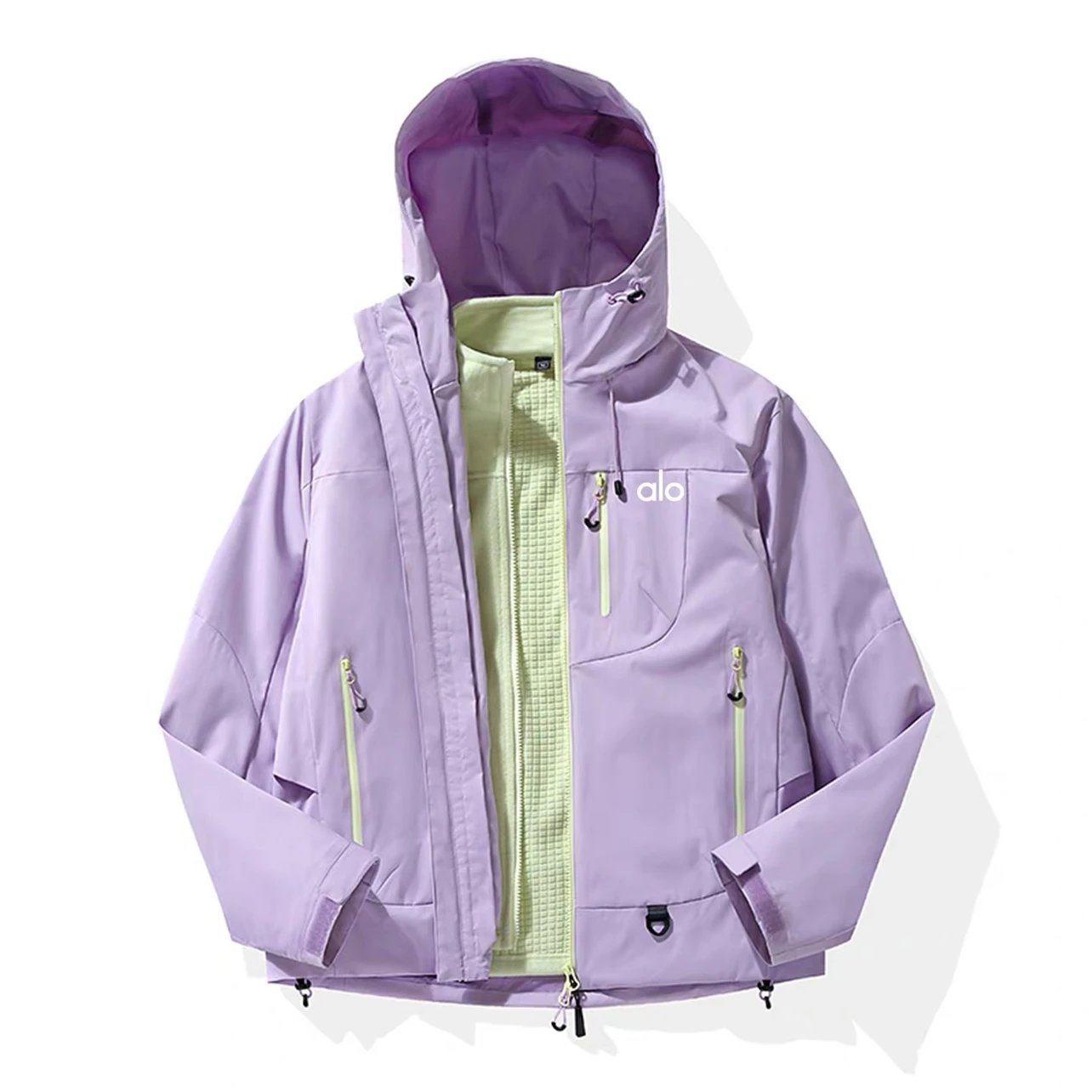 Alo Aurora Purple 3-in-1 Hooded Jacket with Lime Green Liner Outerwear - 7