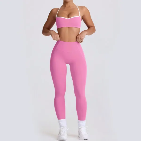 Design Racerback Sports Bra and High-Waisted Shorts Set in Mocha Activewear - 7